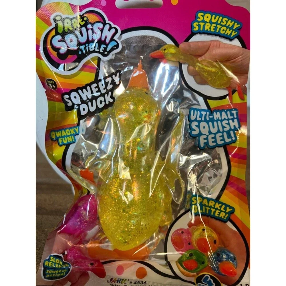 Ja-Ru Sqweezy Duck Kids Toy - Yellow  Sparkly Squish